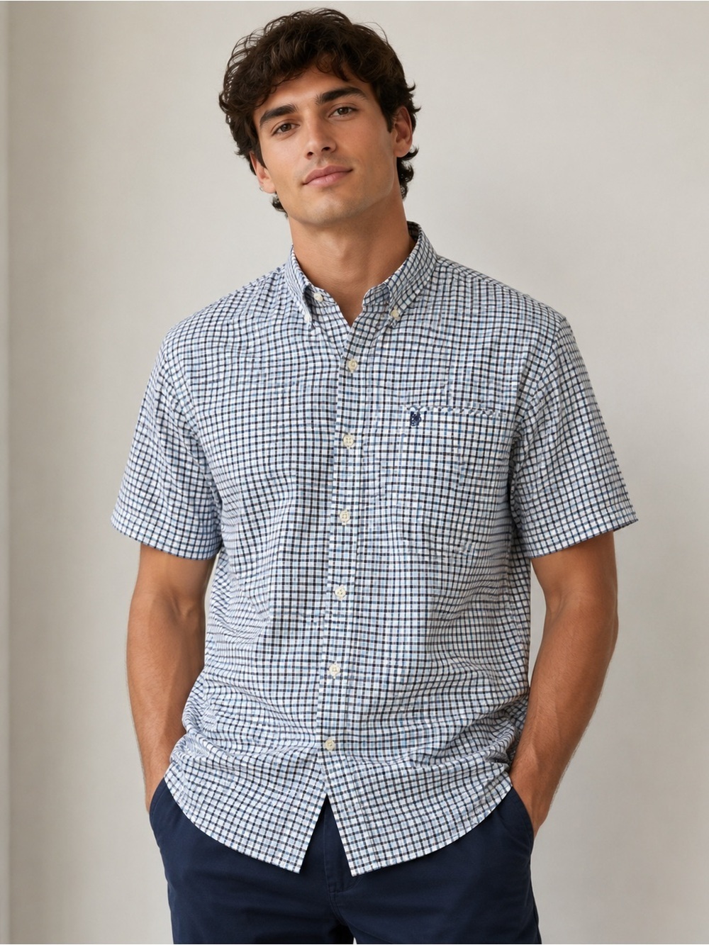 Timberland Blue Plaid Button Down Short Sleeve Shirt Size XXL